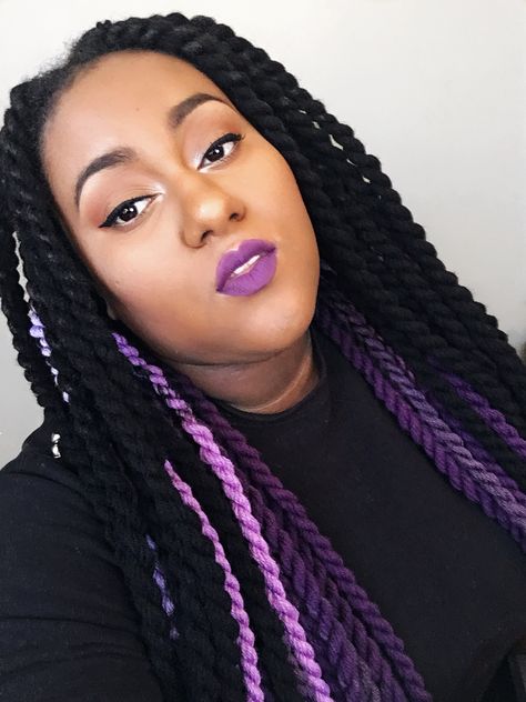 Yarn Twist Hairstyles Long, Yarn Twist Hairstyles, Yarn Braids Styles, Twists Natural Hair, Yarn Twists, Twists Hairstyles, Goddess Hair, Cute Nose Piercings, Purple Yarn