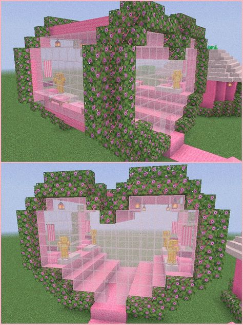 Cute Love Minecraft Builds, Minecraft Building Ideas Hello Kitty, Pink Minecraft Builds Ideas, Y2k Minecraft House, Heart Shaped Minecraft Builds, Cute Things To Build In Minecraft For Your Girlfriend, Cute Minecraft Building Ideas Pink, Girly Minecraft Builds Cottagecore, Love Minecraft Builds