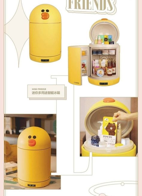 Duck Fridge, Fridge Design, Kawaii Room Ideas, Diy Room Decor For Teens, Portable Fridge, Cute Furniture, Small Fridges, Dr House, Kitchen Table Decor