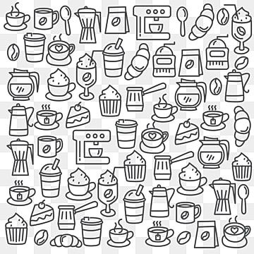 Dessert Doodles, Cafe Doodle, Restaurant Cartoon, Spoon Drawing, Drawing Cake, Kitchen Vector, Vector Kitchen, Coffee Background, Coffee Doodle