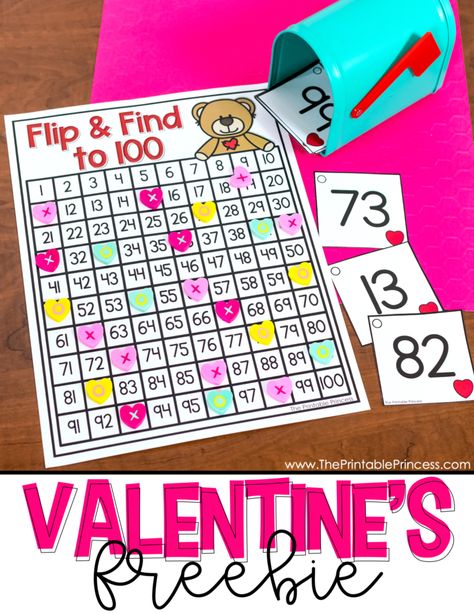 Valentine Math Activities, Numbers To 100, Kindergarten February, February Math, Centers For Kindergarten, Kindergarten Valentines, Printable Princess, Math Valentines, February Ideas