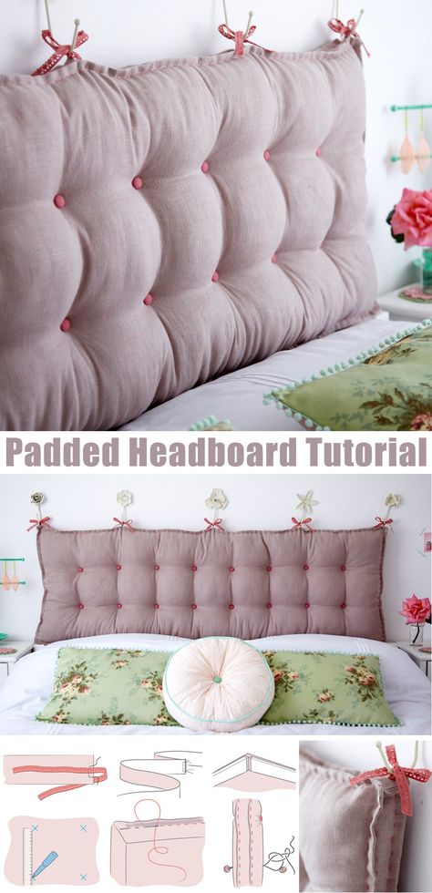 Padded Headboard Tutorial Pillow Headboard Diy, Bed Headboard Ideas, Home Gel Nails, Headboard Alternative, Perfect Laundry Room, Quilted Headboard, Diy Bed Headboard, Headboard Tutorial, Pillow Headboard