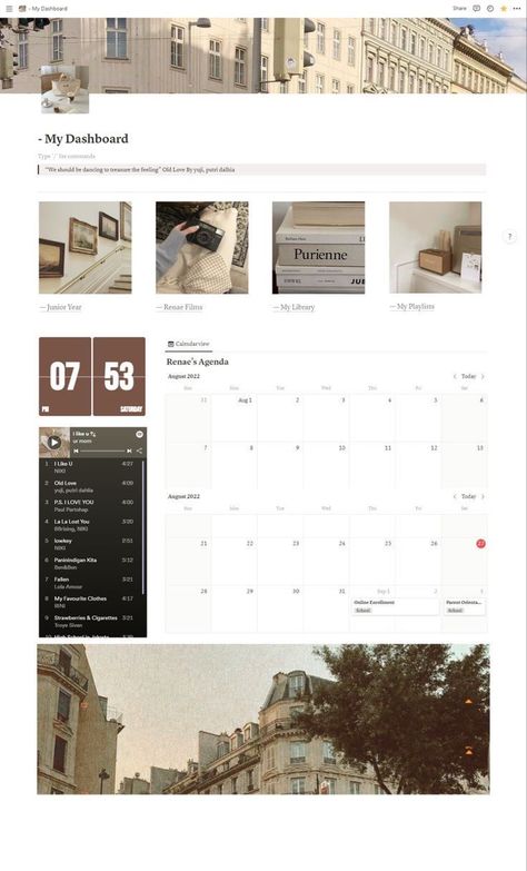 Vision Board Notion, Notion Setup, Student Dashboard, Travel Planner Template, Life Planner Organization, Vision Board Template, Template Notion, Planner Minimalist, Weekly Planner Template