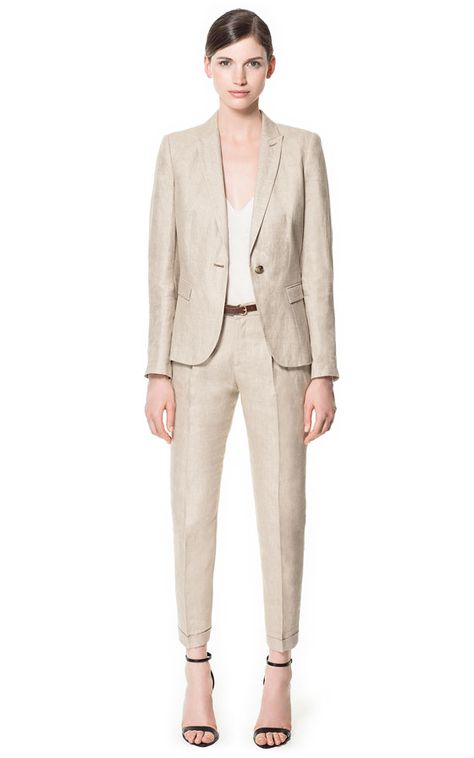 Linen Marl trousers + jacket-Zara Tailored Suit Women, Linen Suits Women, Linen Pants Suit, Zara Suits, Thai Clothes, Work Blazer, Womens Suits Business, Linen Suits, Woman Suit Fashion