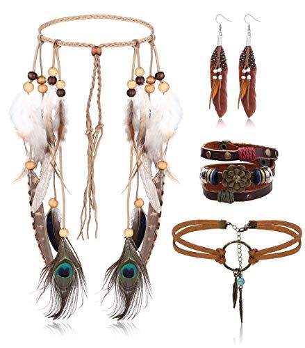 South Indian Bride Jewellery, Indian Brides Jewelry, Suede Choker Necklace, Bracelets Hippie, Native American Feathers, Indian Feathers, Indian Choker Necklace, Leather Choker Necklace, Feather Headdress