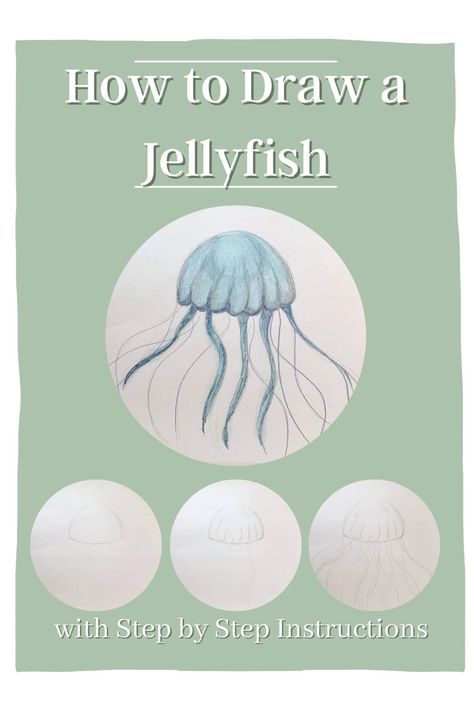 How to Draw a Jellyfish With Moving Tentacles - basicdraw.com Drawing Ideas Sea, How To Draw Jellyfish, Draw A Jellyfish, Jellyfish Tentacles, Sea Jellyfish, Drawing Fish, Jellyfish Drawing, Drawn Fish, Water Paint