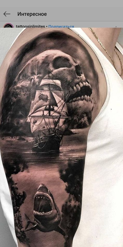 Shoulder tat | Pirate skull tattoos, Ship tattoo sleeves, Nautical tattoo sleeve Pirate Tattoo Sleeve, Marine Tattoos, Ship Tattoo Sleeves, Pirate Skull Tattoos, Pirate Ship Tattoos, Nautical Tattoo Sleeve, Octopus Tattoo Sleeve, Pirate Ship Tattoo, Navy Tattoos