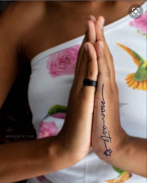 Zen Hand Tattoo, Mini Yoga Tattoo, Now Tattoo Time, Small Spiritual Tattoos Black Women, Yoga Related Tattoos, Yogi Tattoo Ideas, Meditation Tattoos For Women, Yoga Symbols Tattoo, Namaste Tattoo Symbol