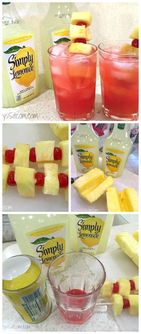 Icy Pineapple Cherry Lemonade for the summer! Pineapple Lemonade Recipe, Everyday Drinks, Limeade Drinks, Best Mixed Drinks, Pineapple Recipe, Cherry Drink, Simply Lemonade, Desert Drinks, Cherry Lemonade