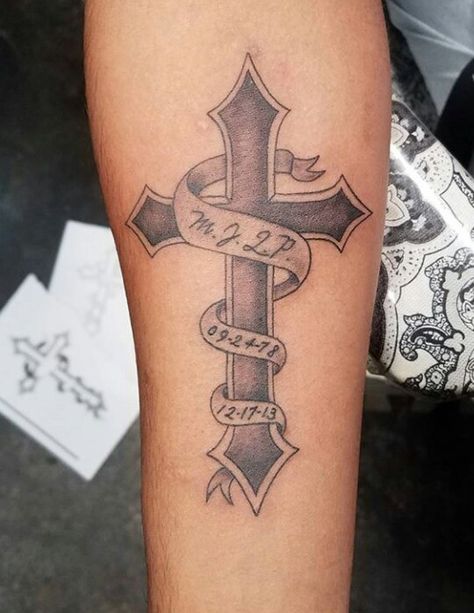 Tattoo For Nana Passing Men, Rip Grandma Tattoos For Men Arm, Cross With American Flag Tattoo, Cross Tattoos For Men Forearm, Cross With Flag Tattoos For Men, Cross Remembrance Tattoos, Cross Tattoos For Men, Tattoos Mom, Hockey Tattoo