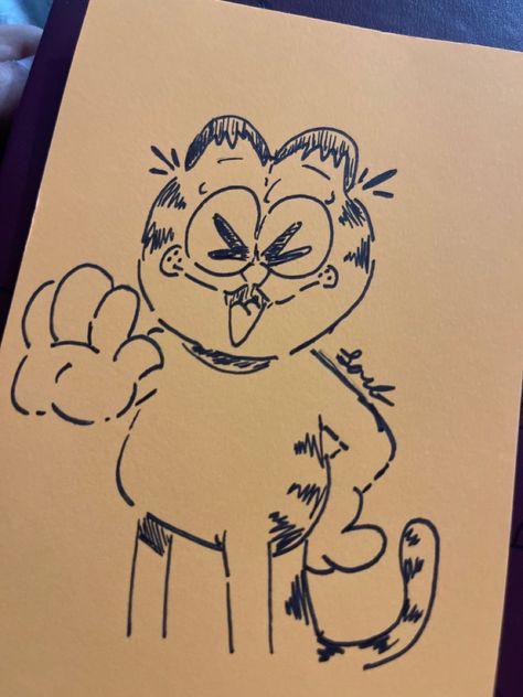 Cat How To Draw Garfield, Garfield Sketch, Garfield Doodle, Colorful Drawing Ideas, Garfield Drawing, Colorful Drawing, Simple Drawings, Goofy Drawing, Gift Drawing