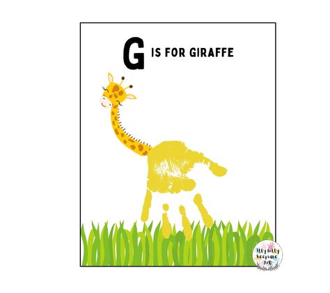 Letter G Handprint Craft Art Printable Template / Alphabet Crafts G Is For Giraffe Handprint, Letter G Handprint, Giraffe Handprint Art, G Is For Giraffe, Handprint Template, Handprint Printable, Alphabet Crafts Preschool, Circle Math, Preschool Activities Toddler