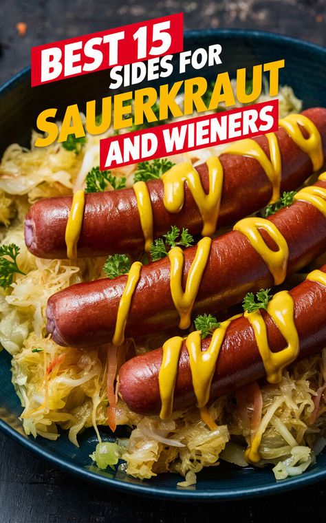 15 Mouthwatering Side Dishes to Serve with Sauerkraut and Wieners! 🌭🥗 #sauerkraut #wieners #sidedishes Bavarian Potato Salad, Sausage And Sauerkraut, Grilled Kielbasa, Cucumber Dill Salad, Bread Dumplings, Braised Red Cabbage, Pork Schnitzel, Pickled Beets, Flavor Enhancers