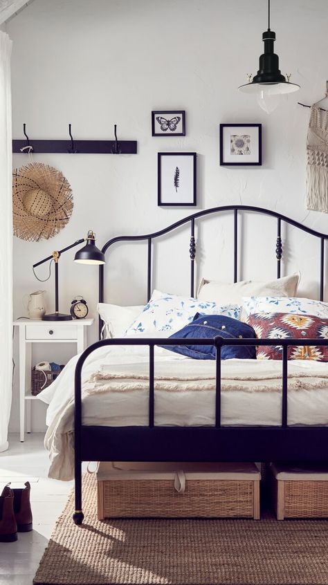 There is no place like your bedroom #IKEAch #bedroom Design Ložnic, Black Bed Frame, Iron Bed Frame, Ikea Bedroom, Ikea Bed, Iron Bed, Black Bedding, Apartment Ideas, Bedroom Inspo