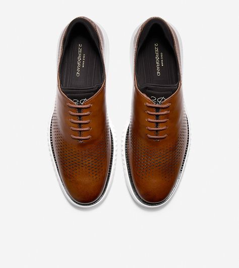 Men's 2.ZERØGRAND Lined Laser Wingtip Oxford in British Tan-Black | Cole Haan US Mens Cole Haan Shoes, Most Comfortable Dress Shoes, Comfortable Dress Shoes, Light Grey Suits, Classy Shoes, Wingtip Oxford, Perforated Leather, Mens Oxfords, Cole Haan Shoes