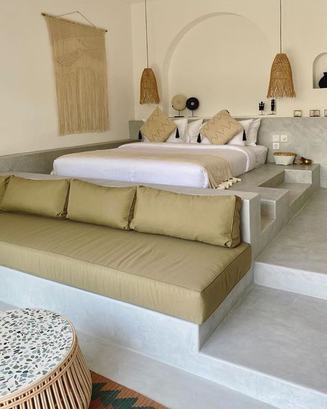 🌴 The Young Villas 🌴 on Instagram: “Come have the best sleep of your life with us! . . . . . . . #baliinteriors #bohointeriors #homedecor #interiordesign #villastyling…” Cob House Interior, Concrete Bedroom, Bali Bedroom, Villa In Bali, Garage Guest House, Hall Ideas, New Mattress, Cozy Bedrooms, Cosy Bed