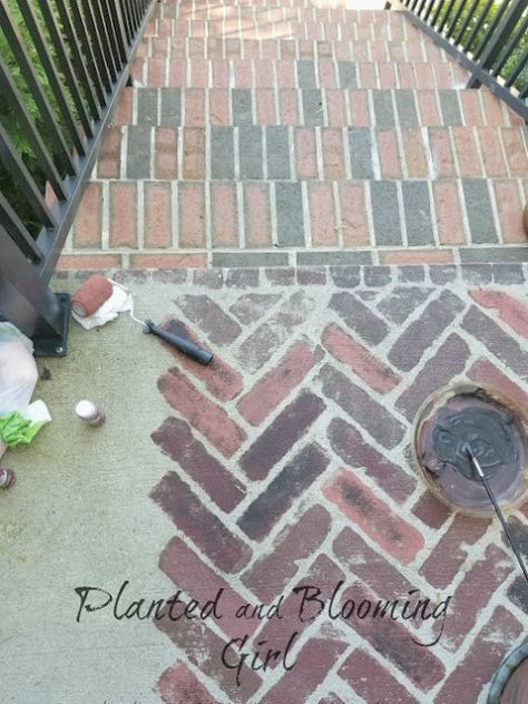 Faux Brick Flooring, Fake Brick, Stencil Concrete, Brick Porch, I Miss Summer, Tutorial Painting, Brick Steps, Painting Front Porch, Brick Walkway