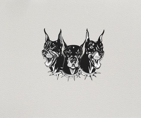 Cerberus Dog Tattoo, Three Doberman Tattoo, Angry Doberman Tattoo, 3 Headed Dog Tattoo, Cerberus Tattoo, Black Flash Tattoos, Personal Tattoos, Fingerprint Tattoos, Traditional Tattoo Drawings