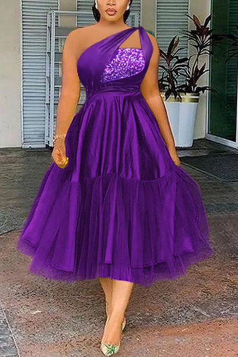 The Best 9 Purple Outfits that You Can't Resist | Xpluswear Plus Size Sequin Dresses, Sequin Suit, Tulle Midi Dress, Dinner Dress Classy, Suit Type, Purple Midi Dress, Plus Size Formal, Elegant Dresses Classy, Style Formal