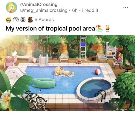 Acnh Pool, Acnh Tropical, Outdoor Pool Area, Palm Spring, Tropical Pool, Pool Decor, Tropical Theme, Creative Hobbies, Tropical Islands