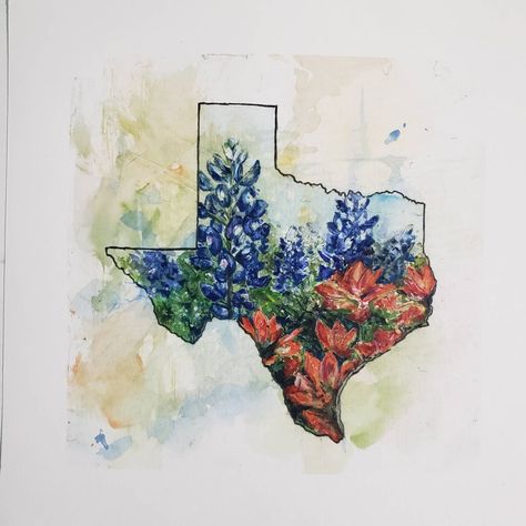 "Title: Texas wildflowers SIZE: 4x6\" or 5x7\" inches MEDIA: Archival Print SIGNED by the artist Print of my own original mixed media illustration on archival matte fine art paper with archival inks. Images may not be sold, copied or redistributed in any format. All images copyright owned by the artist, buyer is not purchasing the rights to the image. Color may vary from monitor to monitor. If you would like this in a different size or have any questions please private message me. Come watch for Wildflowers Field, Texas Tattoo, Texas Watercolor, Wildflower Illustration, Wildflower Drawing, Texas Wildflowers, Jellyfish Painting, Home Decor Blue, Indian Paintbrush