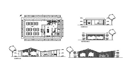 Restaurant Plan Elevation Section In AutoCAD File - Cadbull Cuc Phuong National Park, Plan Elevation, Restaurant Plan, Heritage Hotel, Design Chair, School Plan, Hotel Building, Drawing Block, Small Hotel