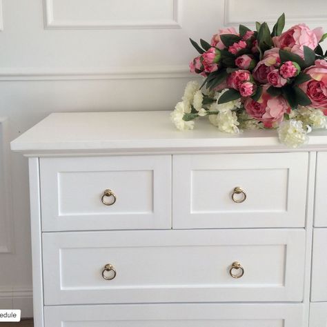 Add a splash of elegance to your space with our IKEA Hemnes & O'verlays Rex Thick decorative panels 🎨💫. They're not just panels, they're pieces of art! #myoverlays #ikeahack #ikeahacks #ikeahemnes #furnituremakeover #ikeamakeover ⁣⁣⁣ #furnitureflip #diyfurniture #renew #paneling #paintedfurniture #repurposedfurniture ⁣⁣ #fretwork #Furnitureflip Ikea Hemnes 8 Drawer Dresser, Hemnes 8 Drawer Dresser, Ikea Hemnes Nightstand, Ikea Overlays, Ikea Rack, Ikea Bedroom Hacks, Ikea Hemnes Bed, Ikea Hemnes Hack, Ikea Dresser Makeover