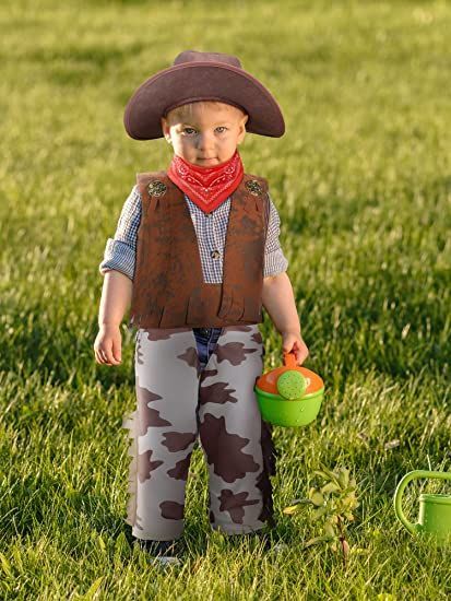 Size Name: Medium Complete Sets: this toddler cowboy outfit includes 1 pcs child's brown hat, 1 pcs red neckerchief, 1 pcs vest and 1 pair of trousers, an outfit that will make you stand out from the crowd; The waistcoat has a delicately designed badge and the trousers come with a cute cow print, suitable for children between 120 cm/ 47.24 inches to 130 cm/ 51.18 inches Toddler Cowboy Outfit, Red Neckerchief, Western Costume, Cute Cow Print, Cowboy Outfit, Cowboy Costume, Western Costumes, Costume For Kids, Brown Hat