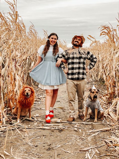 Dorothy And Lion Couple Costume, 2 People And Dog Halloween Costumes, Couple Halloween Costumes With 2 Dogs, Wizard Of Oz Family Costume With Dog, Wizard Of Oz Dog Costume, Couple And 2 Dogs Costume, Wizard Of Oz Couples Costume, Couple And Two Dogs Halloween Costume, Couples And Dog Costumes