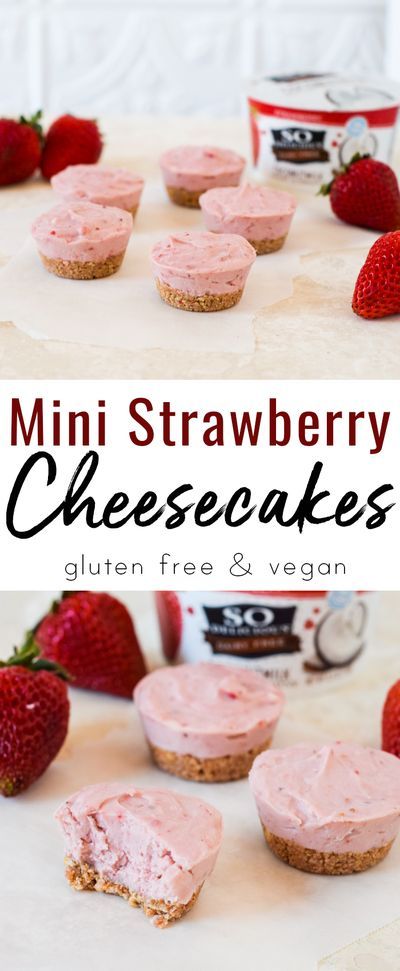 Vegan Cheesecake Easy, Strawberry Cheesecakes, Mini Strawberry Cheesecake, Cheesecake Easy, Dairy Free Cheesecake, Gluten Free Cheesecake, Vegan Cheesecake, Portion Sizes, Easy Cheesecake