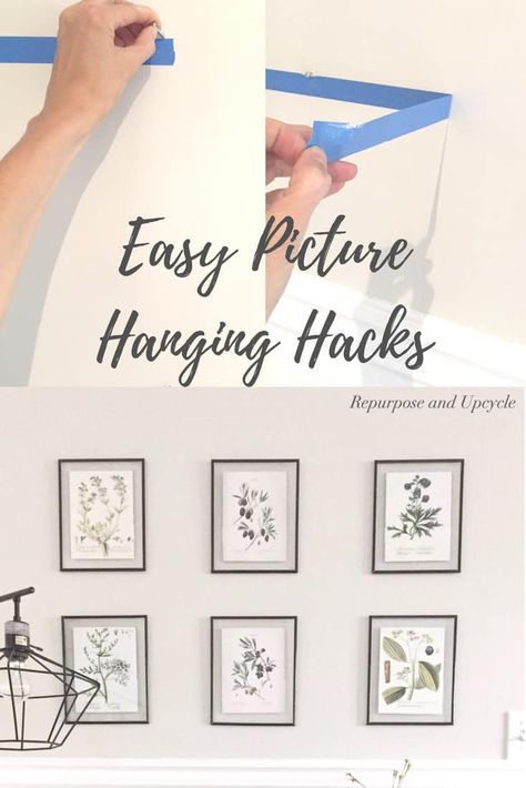 Two easy picture hanging hacks about how to hang a group of pictures evenly in a row and the easy way to hang a picture with a double hook. Picture Hanging Hacks, Hanging Multiple Pictures, Picture Hanging Tips, Hanging Pictures On The Wall, Pictures On Wall, Hang A Picture, Hang Pictures, Decor Pictures, Hanging Picture Frames