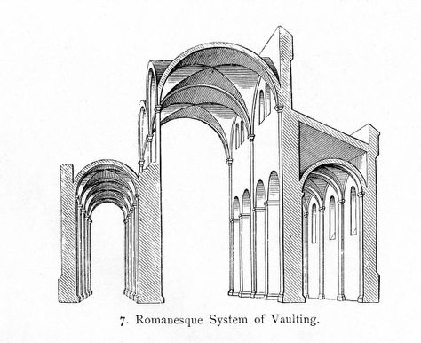 Romanesque System of Vaulting Romanesque Architecture Drawing, Romanesque Architecture Elements, Romanesque Architecture Sketch, Richardson Romanesque Architecture, Richardsonian Romanesque, Romanesque Art, Castle Drawing, Architecture Drawing Sketchbooks, Library Pictures