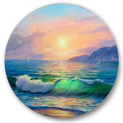 Find the best Wall Art for your project. We offer the Designart - Blue Waves Breaking At The Beach V - Nautical & Coastal Metal Circle Wall Art for $87.99 with free shipping available. Circle Painting, Coastal Painting, Circle Wall Art, Circle Metal Wall Art, Round Canvas, Metal Circle, Wall Art Metal, Water Art, Circle Art