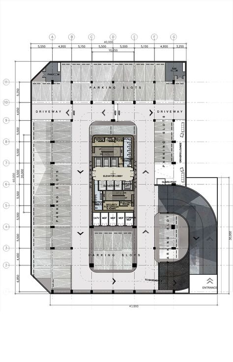 High Rise Building Plan, Basement Plans Layout Design, Office Building Architecture Plans, Basement Floor Plans Layout, Basement Plans Layout, Basement Design Ideas Layout, Office Building Floor Plan, Corporate Office Building, Parking Plan