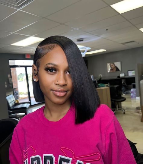 Bobs With Leave Out, High Low Bob Weave Black Women, Qw Bob Side Part Black Women, Side Part Bobs For Black Women, Quickweave Bob Side Part, Side Part Bob Sew In, Bob Hairstyles For Black Women Sidepart, Bob Leave Out Sew In, Closure Bob Sew In