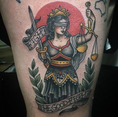 Skull American Traditional Tattoo, Lady Justice Tattoo, Justice Tattoo, Family Tree Tattoo, Traditional Style Tattoo, Tattoo Skull, Forarm Tattoos, Forearm Sleeve Tattoos, Lady Justice