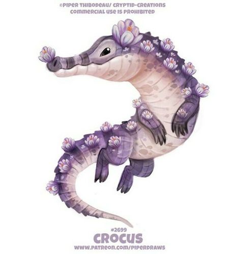 Piper Thibodeau Animals, Fantasy Animals Cute, Plant Animal Hybrid, Cute Dragon Drawing Kawaii, Crocus Drawing, Cute Creature Concept Art, Plant Animals, Fantasy Pets, Piper Thibodeau