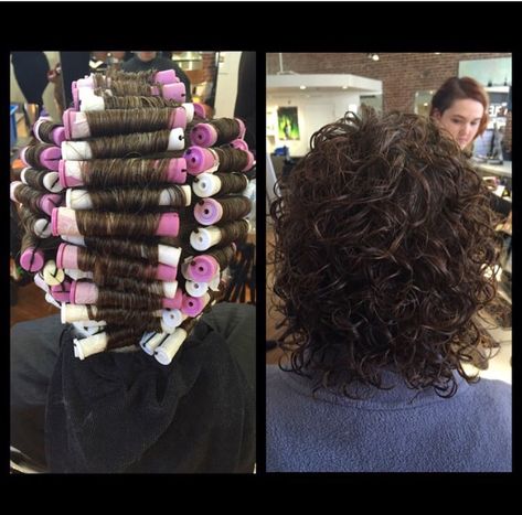 weave perm technique with two rods. got her wrapped in 1 hour and 15 mins and she loved her hair Medium Permed Hairstyles, Perm Curls, Wavy Perm, Long Hair Perm, Spiral Perm, Short Permed Hair, Curly Short, How To Curl Short Hair, Perm Rods