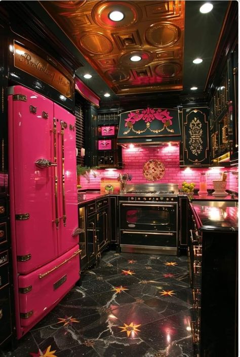 Pink And Black Kitchen, Y2k Kitchen, Cute Home Decor Ideas, Dream Apartment Decor, Future Apartment Decor, Deco Originale, Cute Bedroom Decor, Dream House Rooms, Apartment Decor Inspiration