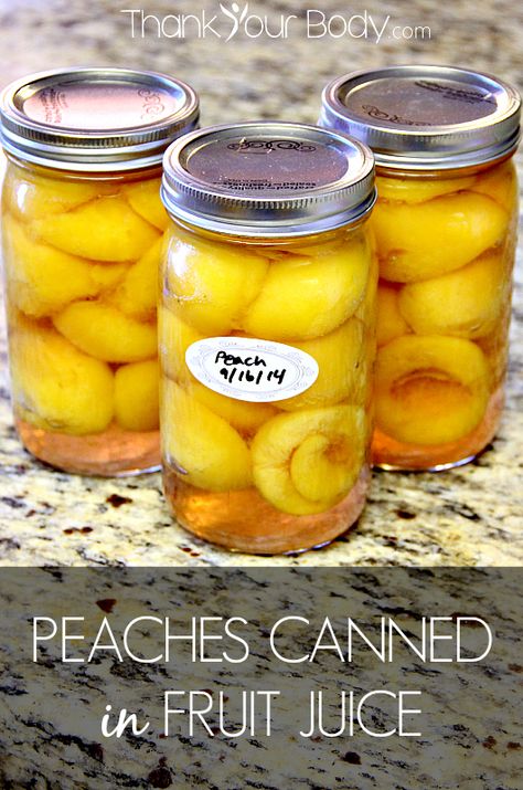 How to can your own fresh, organic peaches in fruit juice instead of syrup. Peaches Canned, White Grape Juice, Clever Kitchen Hacks, Smoothie Recipies, Canning Peaches, Preserving Foods, Snack Smoothie, Healthy Eating Snacks, White Grape