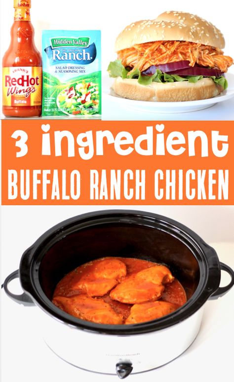 Ranch Chicken Crockpot, Chicken Buffalo, Dinner Videos, Crockpot Buffalo Chicken, Slider Rolls, On A Bun, Crockpot Chicken Breast, Buffalo Chicken Recipes, Easy Dinner Recipes Crockpot