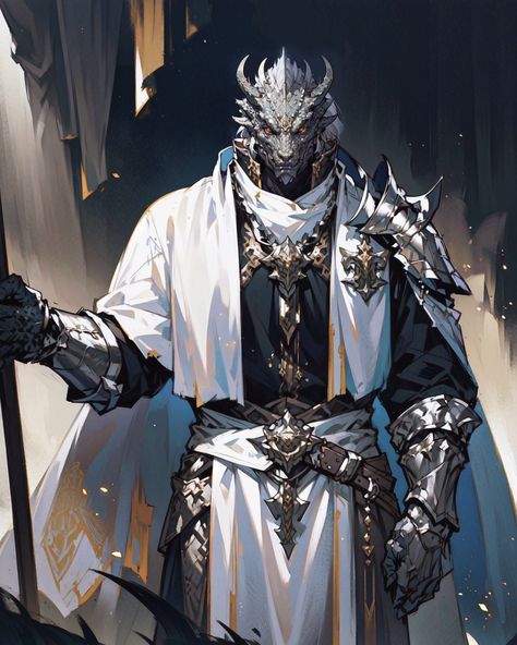 White Dragonborn Paladin, Silver Dragonborn Paladin, Evil Dragonborn, Dragonborn Paladin Dnd, Half Dragonborn, Silver Dragon Dnd, Paladin Of Bahamut, Dragon Paladin, Silver Dragonborn