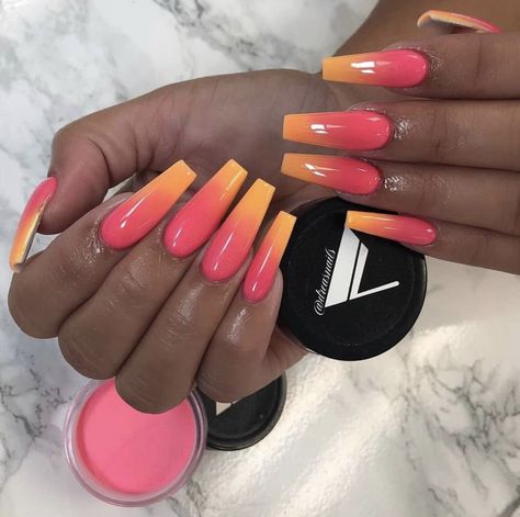 Hawaii Nails, Acrylic Nail Designs Coffin, Long Coffin Nails, Sunset Nails, Brown Acrylic Nails, Beach Nail, Ombre Acrylic Nails, White Acrylic Nails, Long Acrylic Nails Coffin