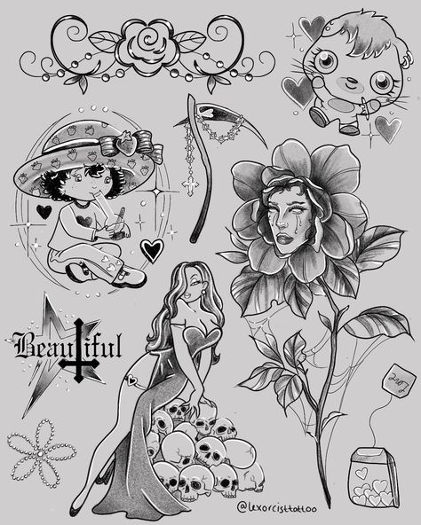 New flash sheet 🍓💨 Keen to book? Dm me or call/dm my studio @fullspectrumtattoo ✨ 🫧USE CODE “LEXORCIST10” for 10% off AFTERCARE COLLECTIVE ✨ @aftercare_collective #tattoo #y2k #melbournetattoo #finelinetatoo #flashtattoo #y2ktattoo 90s Flash Tattoo, Dainty Tats, Y2k Tattoos, Flash Tattoo Sleeve, Flash Sheet Tattoo, Traditional Tattoo Flash Sheets, Underarm Tattoo, Y2k Tattoo, Melbourne Tattoo