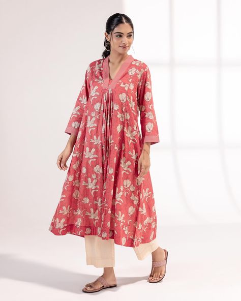 SOFT BLOSSOM - New Arrivals! This vibrant kurta has a neck band and sleeve cuffs with running stitch lines adding visual interest. Gentle gathers at the yoke enhance comfort and style. Ladder lace inserts give it a vintage charm. [ Cottons Jaipur, Cotton, Kurta, Dress, New Arrivals] #cottons #cottonsjaipur #newarrivals #newcollection #everyday #essentials #dailyfits #comfort #cottonkurtas #breathablefabric #floral #coordset #kurta #dress #handcrated #solid #monochrome #cottonsuits #daywea... Cottons Jaipur, Kurta Dress, Coord Set, Stitch Lines, Cotton Kurta, Cotton Suits, Running Stitch, Lace Insert, Everyday Essentials