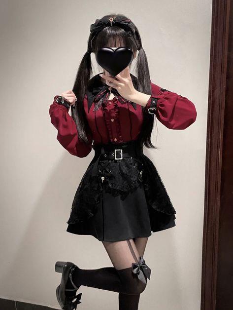 Korean Goth Fashion, Red Jirai Kei, Outfits Refrence, Jiraikei Clothes, Harakuju Fashion, Jirai Kei Outfits, Alt Goth Outfits, Kei Fashion, Jirai Kei