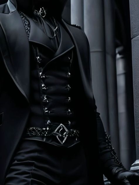 Medieval Goth Men, Black Villain Outfit Male, Gothic Royalty Aesthetic Men, Gothic Outfits Male, Gothic Suit Mens, Male Corset Aesthetic, Mens Gothic Clothing, Goth Suit Men, Male Gothic Outfits