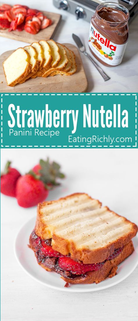 This strawberry Nutella sandwich recipe is the perfect fast & easy dessert for Valentine's Day. Part of #MiniChefMondays on EatingRichly.com Nutella Sandwich Recipes, Valentines Day Thoughts, Healthy Watermelon Sorbet, Dessert Saint Valentin, Moroccan Desserts, Nutella Sandwich, Panini Recipe, Fast Easy Desserts, Strawberry Nutella