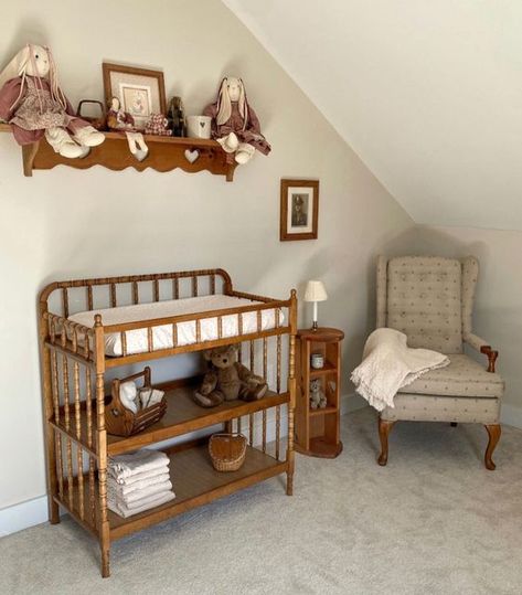 Leslie | Piney Lane Farm on Instagram: "A simple, mostly thrifted, farmhouse nursery all ready for our precious little girl. Excited is an understatement. We’re one month out from her birth month & I can’t wait to have her in my arms. #farmhousenursery #vintagenursery #farmhouseliving #1800sfarmhouse #vintagekidsroom #thriftedhome #simplefarmhousestyle #homemakingmomma #homemaker #farmhousecharm #thisoldhouse #oldfarmhouse #countryhome #thriftedfinds" Old Time Nursery, Antique Farmhouse Nursery, European Farmhouse Nursery, Farmhouse Cottage Core, Old Farmhouse Nursery, Nursery In Rental Home, Thrift Nursery, English Cottage Nursery Girl, Vintage Nursery Aesthetic