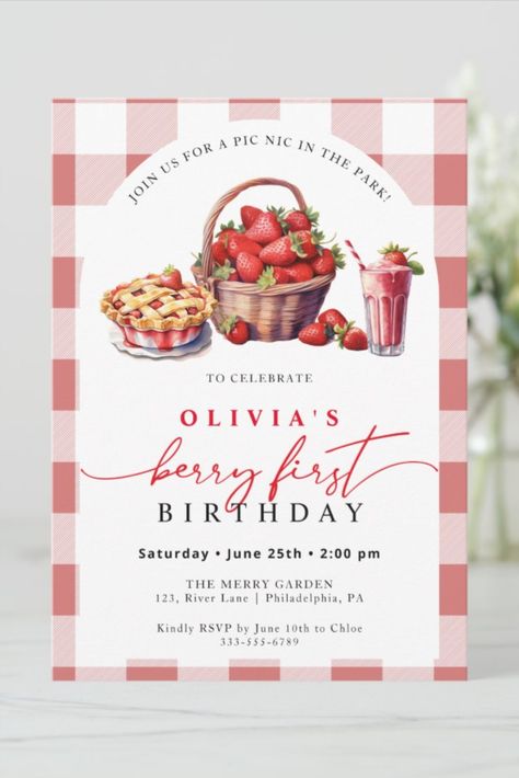 Berry First Birthday picnic gingham Invitation
Celebrate your little one's berry special milestone with a Berry First Birthday Party that's as sweet as they are! #birthday #happybirthday #birthdaycards #birthdayparty #firstbirthday #turningone #berry #strawberry First Birthday Picnic, Berry First Birthday Party, Picnic Invitations, Berry First Birthday, Birthday Picnic, Backyard Picnic, 1st Birthday Invitations, First Birthday Party, Birthday Party Invitation